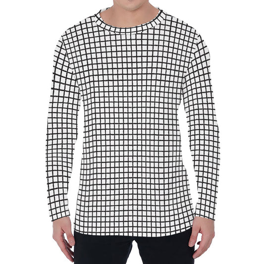Doodle Windowpane Pattern Print Men's Long Sleeve T-Shirt