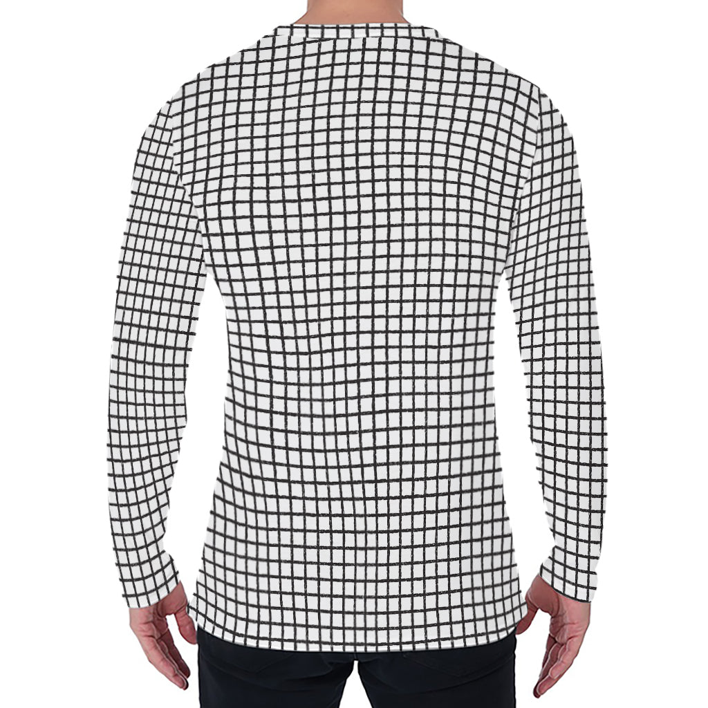 Doodle Windowpane Pattern Print Men's Long Sleeve T-Shirt