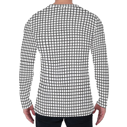 Doodle Windowpane Pattern Print Men's Long Sleeve T-Shirt
