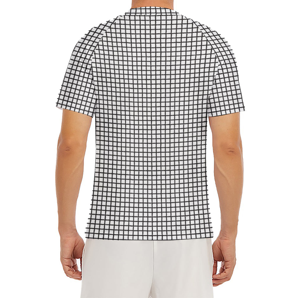 Doodle Windowpane Pattern Print Men's Short Sleeve Rash Guard