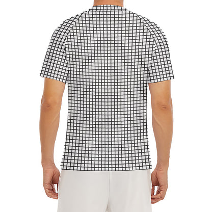 Doodle Windowpane Pattern Print Men's Short Sleeve Rash Guard