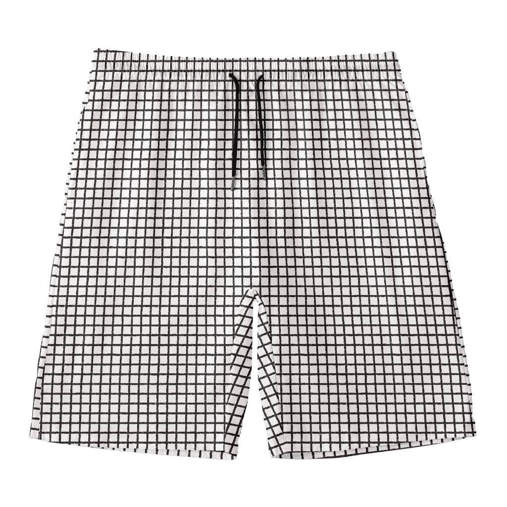 Doodle Windowpane Pattern Print Men's Swim Trunks