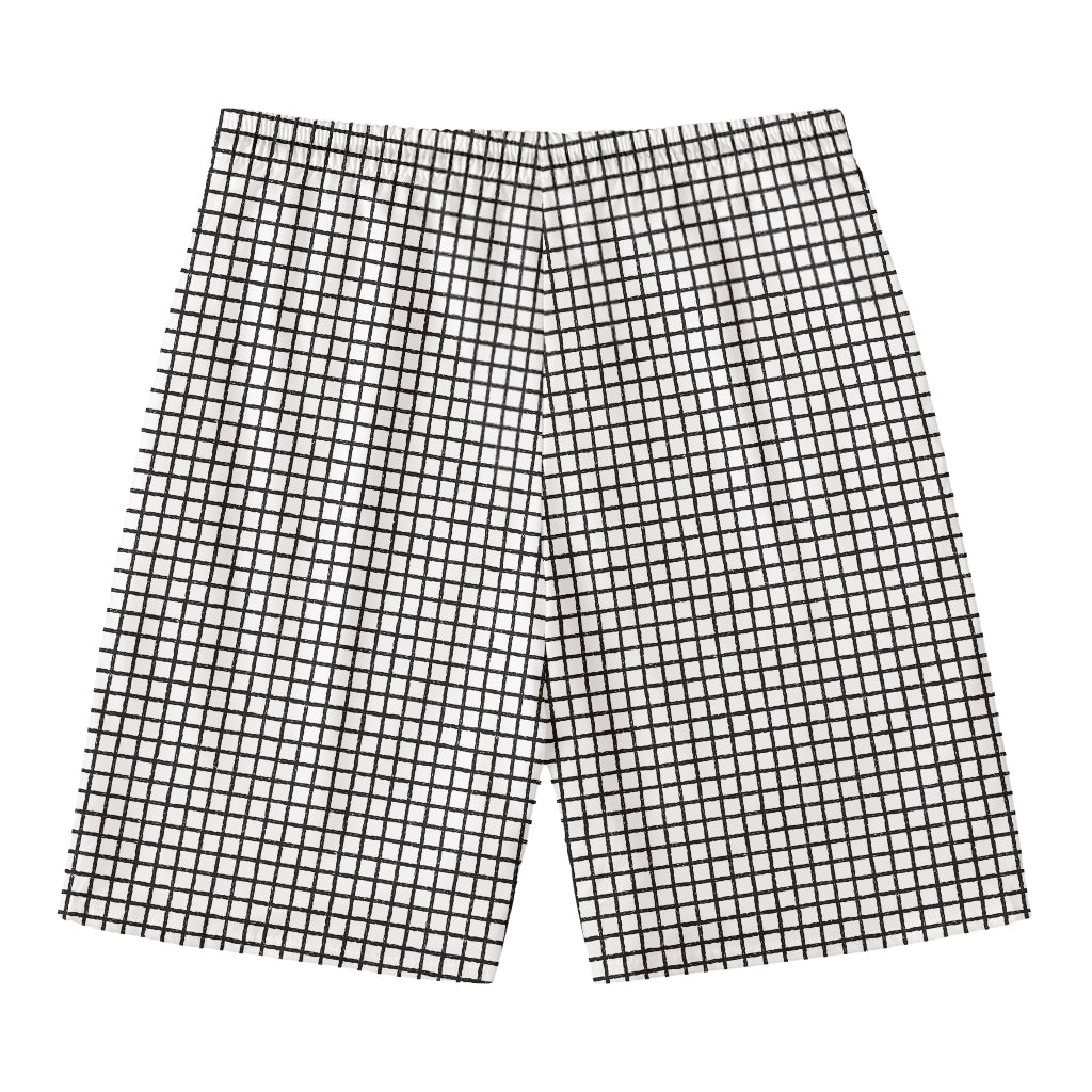 Doodle Windowpane Pattern Print Men's Swim Trunks