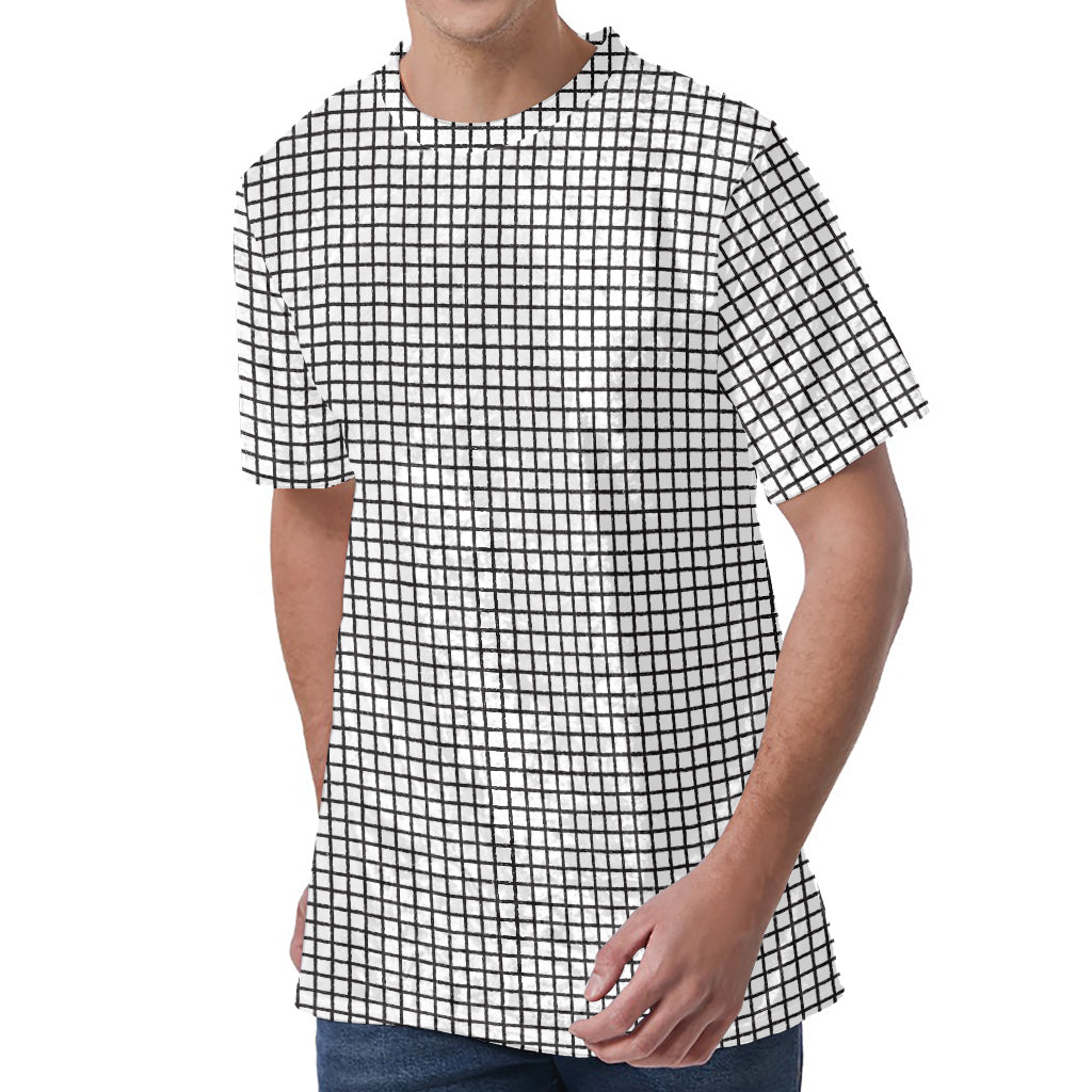 Doodle Windowpane Pattern Print Men's Velvet T-Shirt