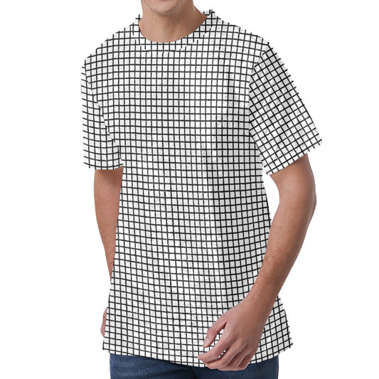 Doodle Windowpane Pattern Print Men's Velvet T-Shirt