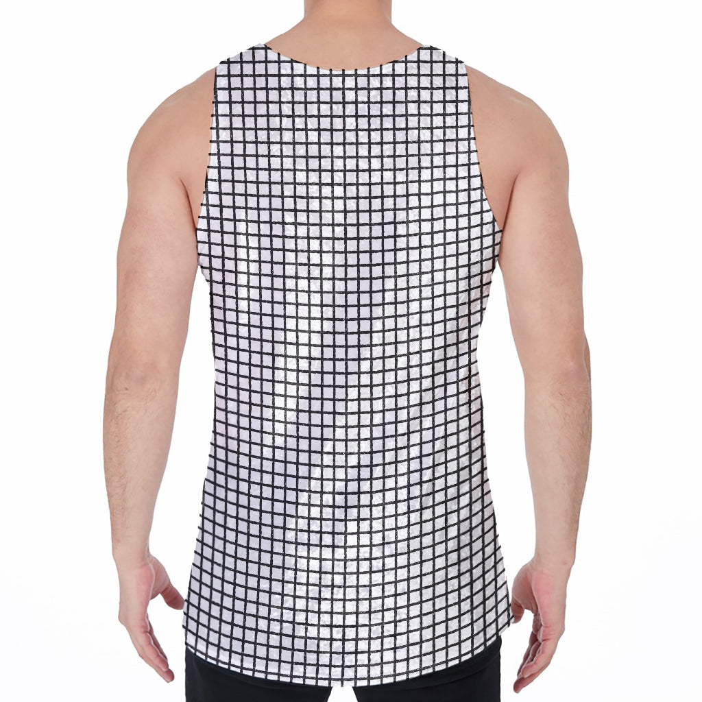 Doodle Windowpane Pattern Print Men's Velvet Tank Top