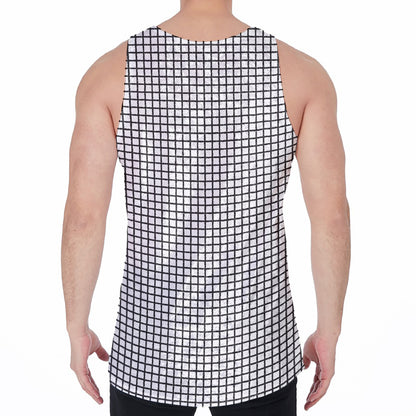 Doodle Windowpane Pattern Print Men's Velvet Tank Top