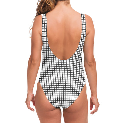Doodle Windowpane Pattern Print One Piece Swimsuit