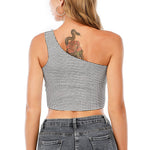 Doodle Windowpane Pattern Print One Shoulder Crop Top