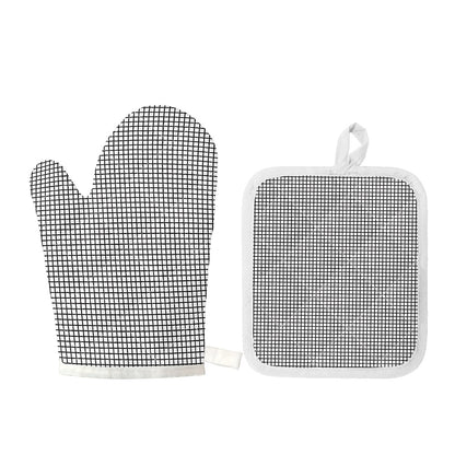 Doodle Windowpane Pattern Print Oven Mitt And Pot Holder Set
