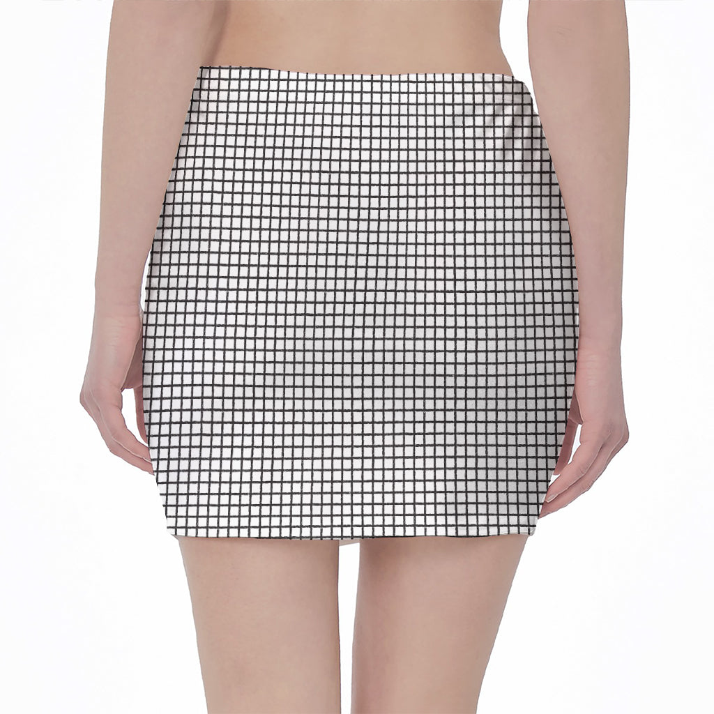 Doodle Windowpane Pattern Print Pencil Mini Skirt