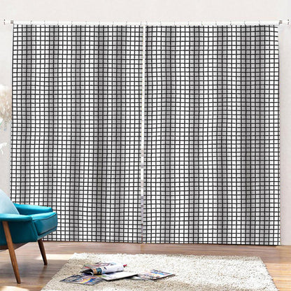 Doodle Windowpane Pattern Print Pencil Pleat Curtains