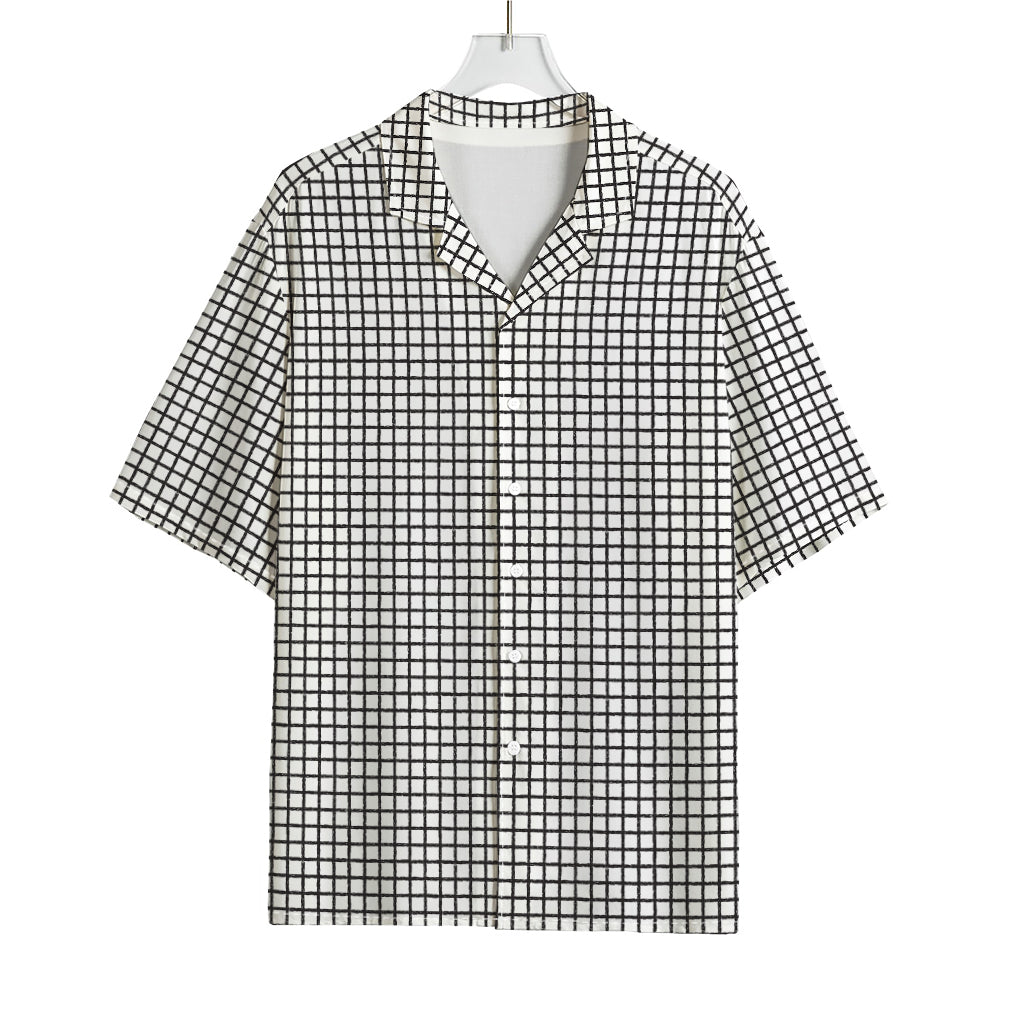 Doodle Windowpane Pattern Print Rayon Hawaiian Shirt