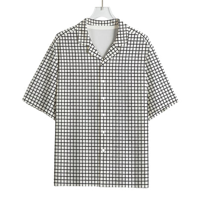 Doodle Windowpane Pattern Print Rayon Hawaiian Shirt