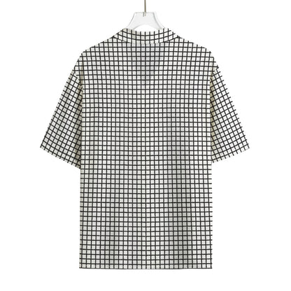Doodle Windowpane Pattern Print Rayon Hawaiian Shirt