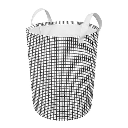 Doodle Windowpane Pattern Print Round Laundry Basket