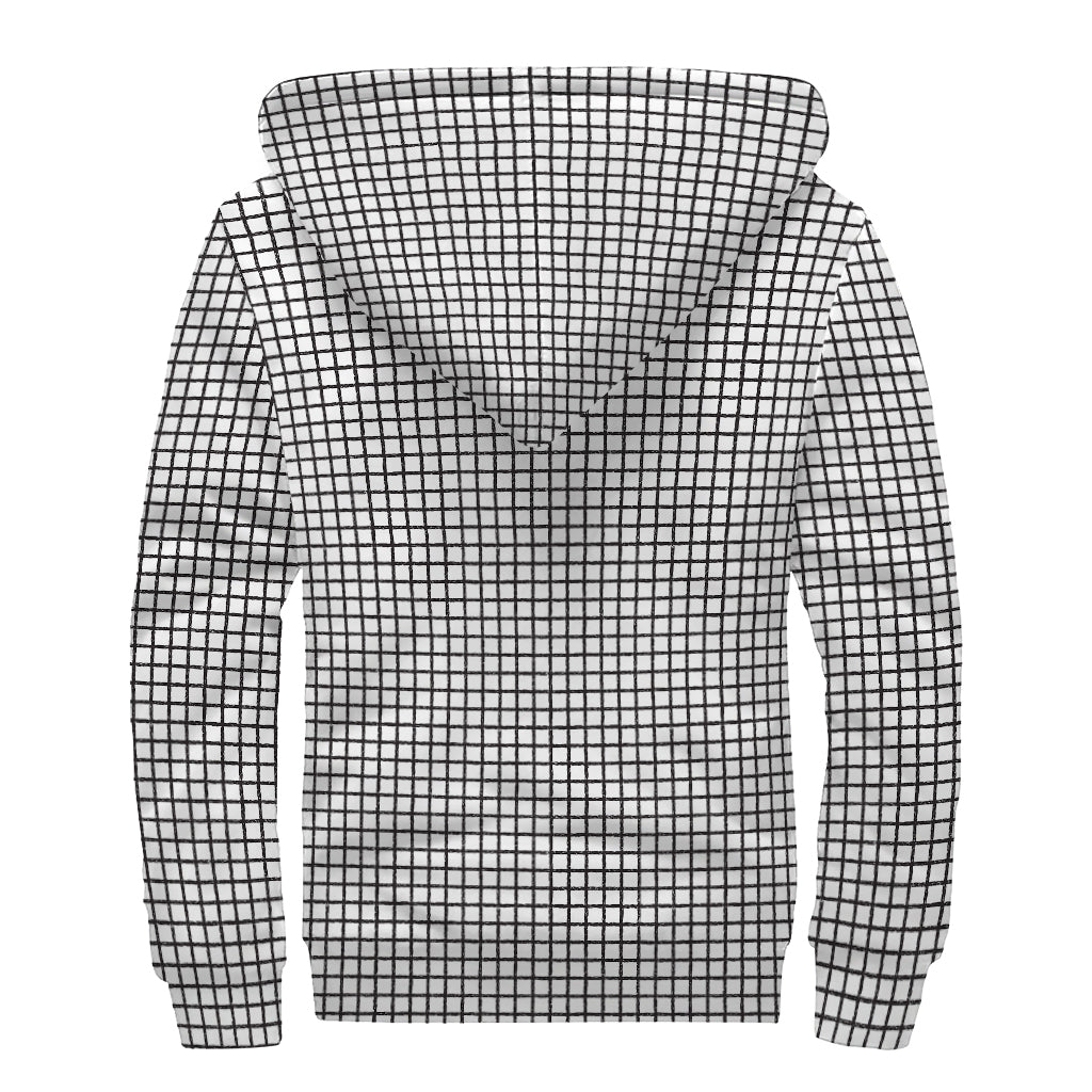 Doodle Windowpane Pattern Print Sherpa Lined Zip Up Hoodie