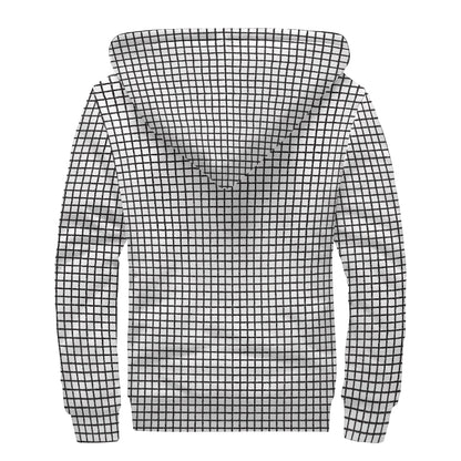 Doodle Windowpane Pattern Print Sherpa Lined Zip Up Hoodie