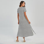 Doodle Windowpane Pattern Print Short Sleeve Maxi Dress