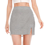 Doodle Windowpane Pattern Print Side Slit Mini Skirt