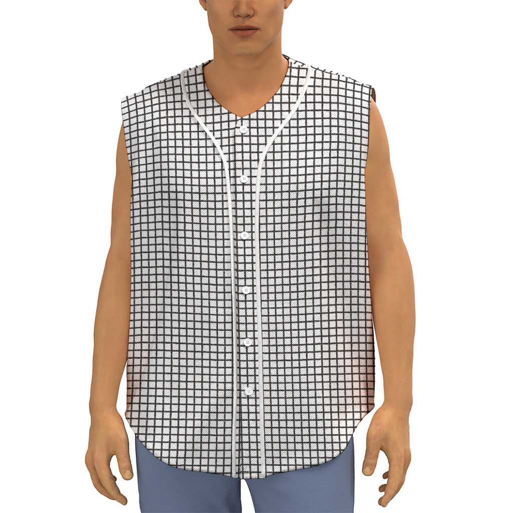 Doodle Windowpane Pattern Print Sleeveless Baseball Jersey