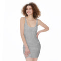 Doodle Windowpane Pattern Print Sleeveless Bodycon Dress