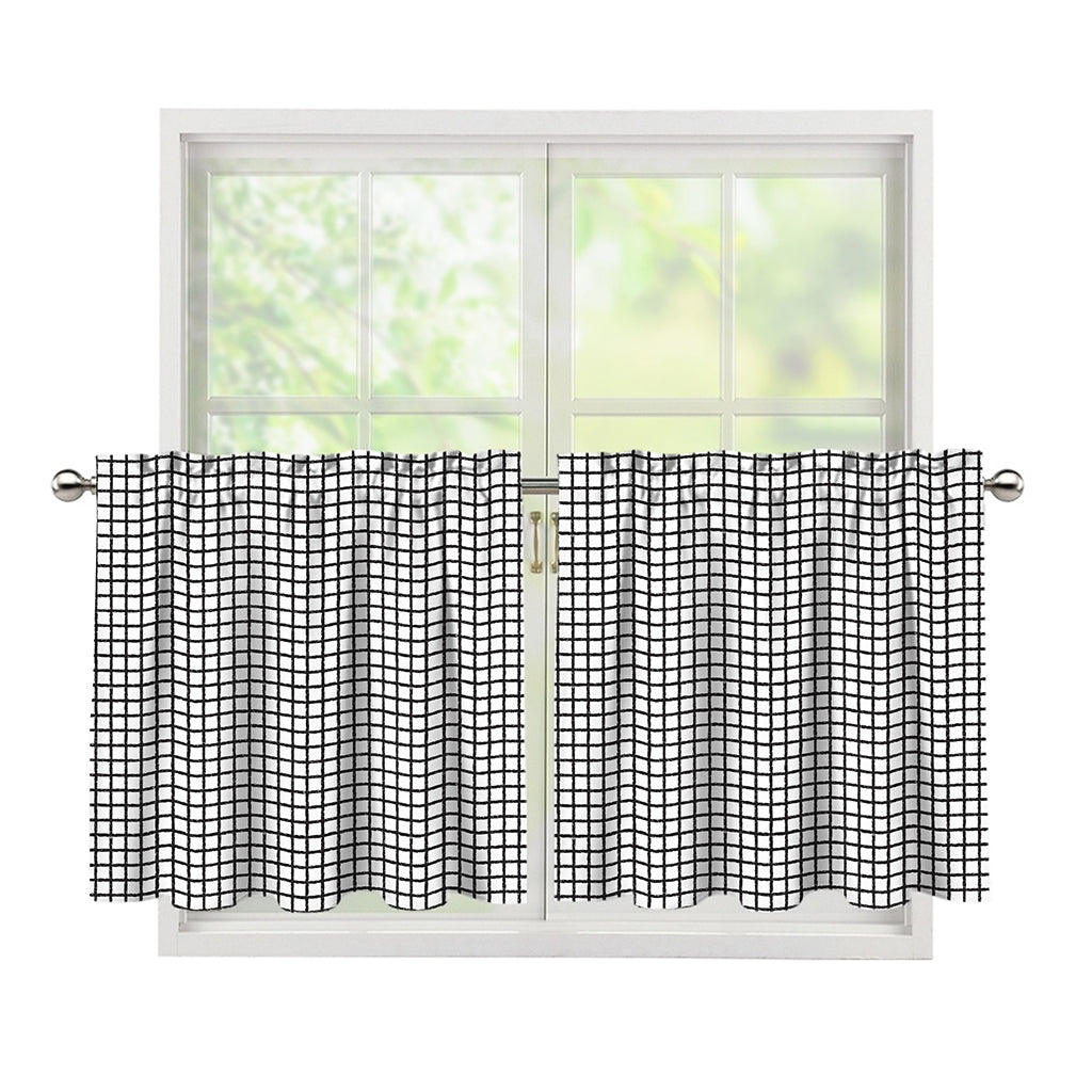 Doodle Windowpane Pattern Print Tier Curtains