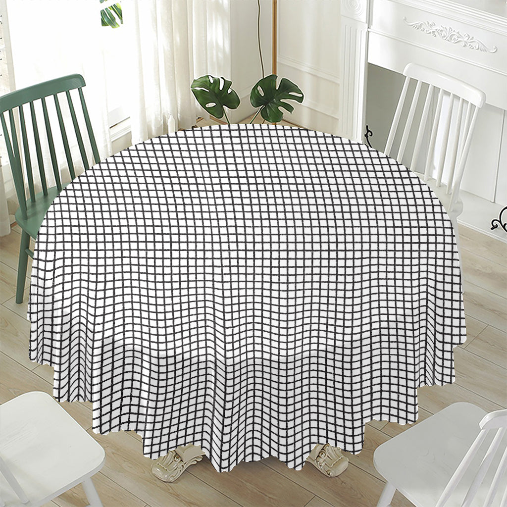 Doodle Windowpane Pattern Print Waterproof Round Tablecloth