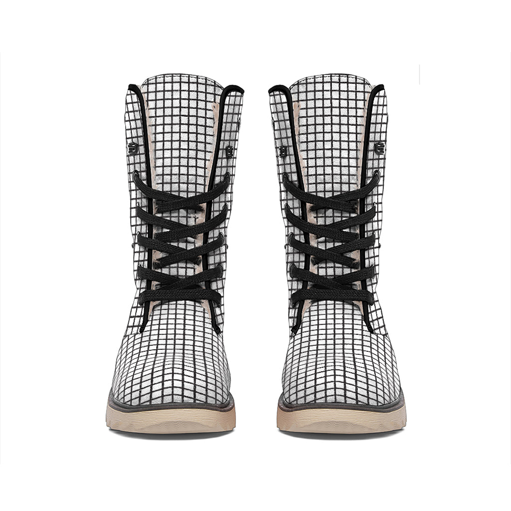 Doodle Windowpane Pattern Print Winter Boots