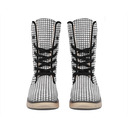 Doodle Windowpane Pattern Print Winter Boots