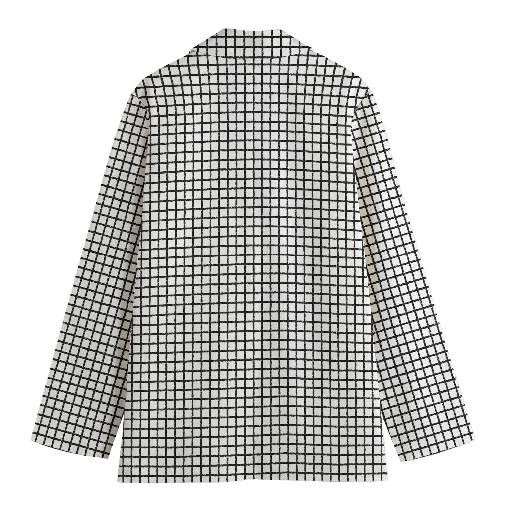 Doodle Windowpane Pattern Print Women's Blazer