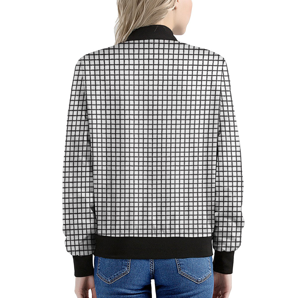 Doodle Windowpane Pattern Print Women's Bomber Jacket