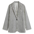 Doodle Windowpane Pattern Print Women's Cotton Blazer