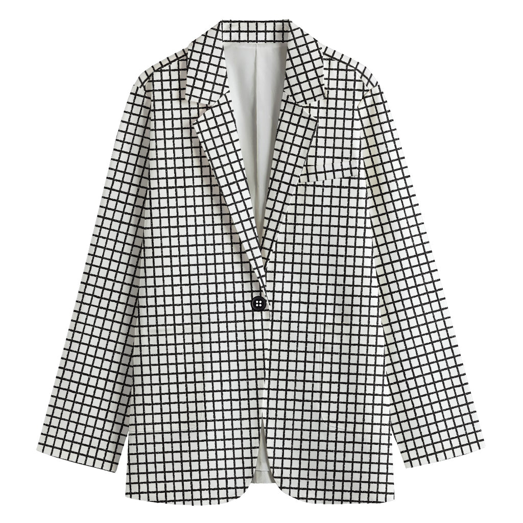 Doodle Windowpane Pattern Print Women's Cotton Blazer