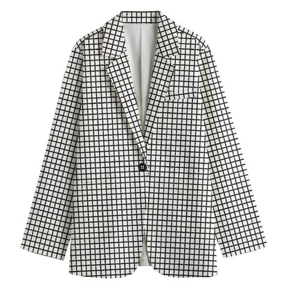 Doodle Windowpane Pattern Print Women's Cotton Blazer