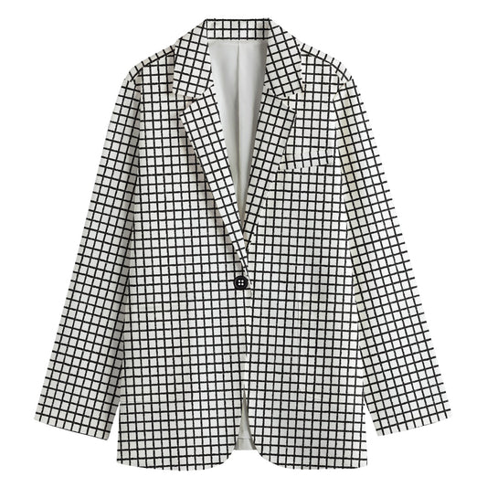 Doodle Windowpane Pattern Print Women's Cotton Blazer