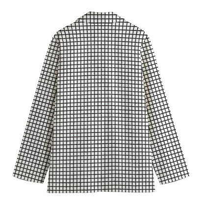 Doodle Windowpane Pattern Print Women's Cotton Blazer