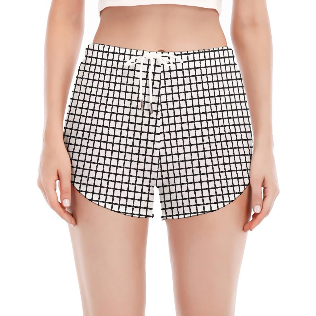 Doodle Windowpane Pattern Print Women's Split Running Shorts