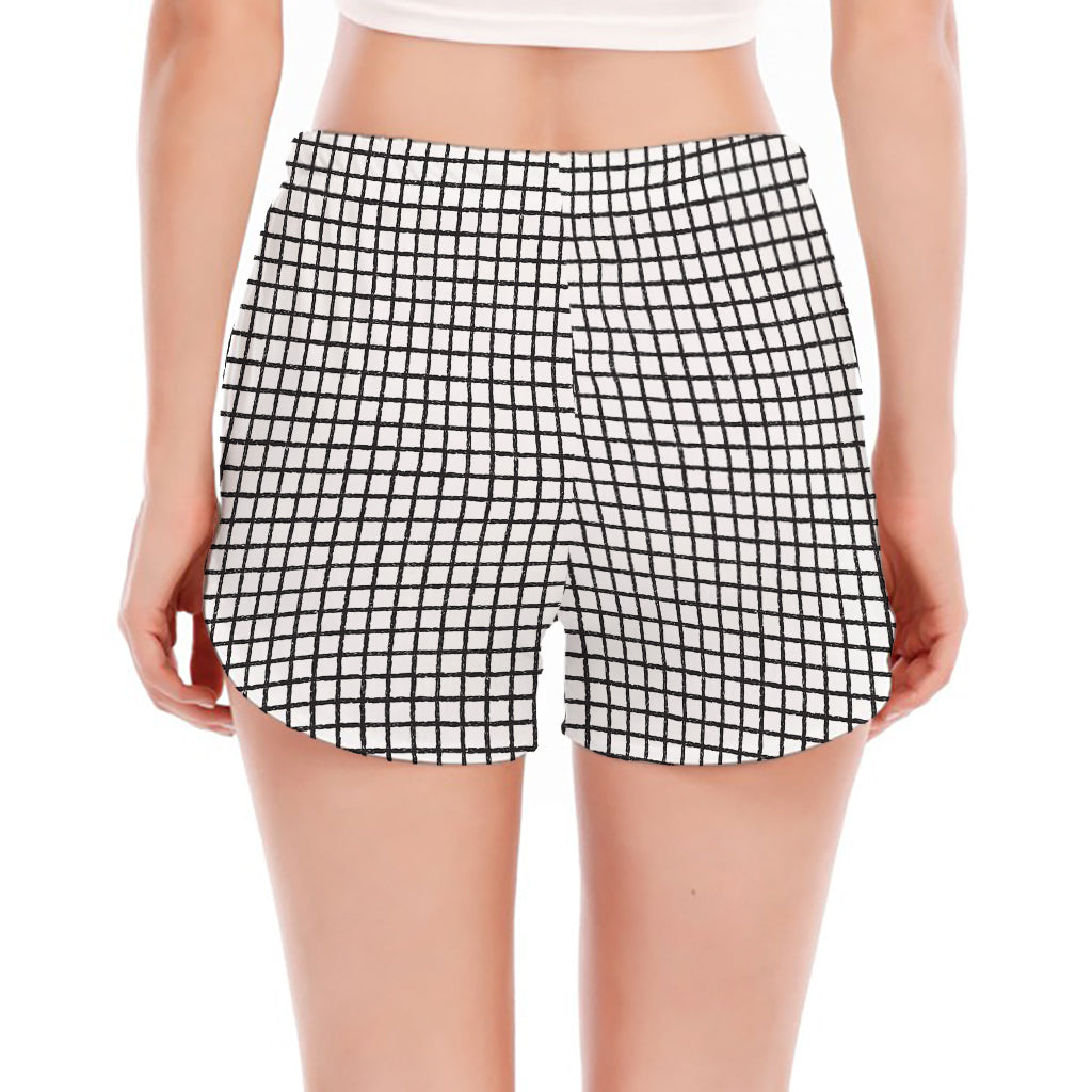 Doodle Windowpane Pattern Print Women's Split Running Shorts