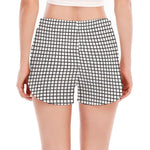 Doodle Windowpane Pattern Print Women's Split Running Shorts