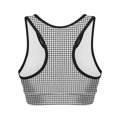 Doodle Windowpane Pattern Print Women's Sports Bra