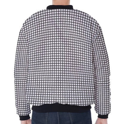 Doodle Windowpane Pattern Print Zip Sleeve Bomber Jacket