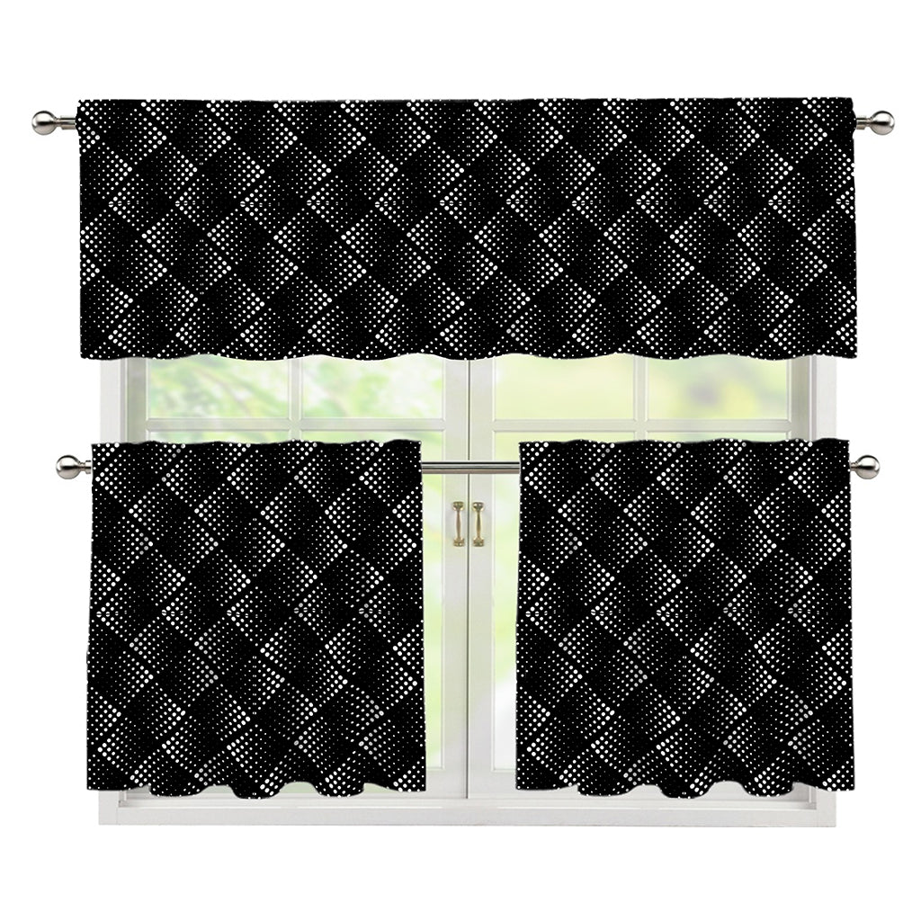 Dot Geometric Square Pattern Print 3 Piece Kitchen Curtains
