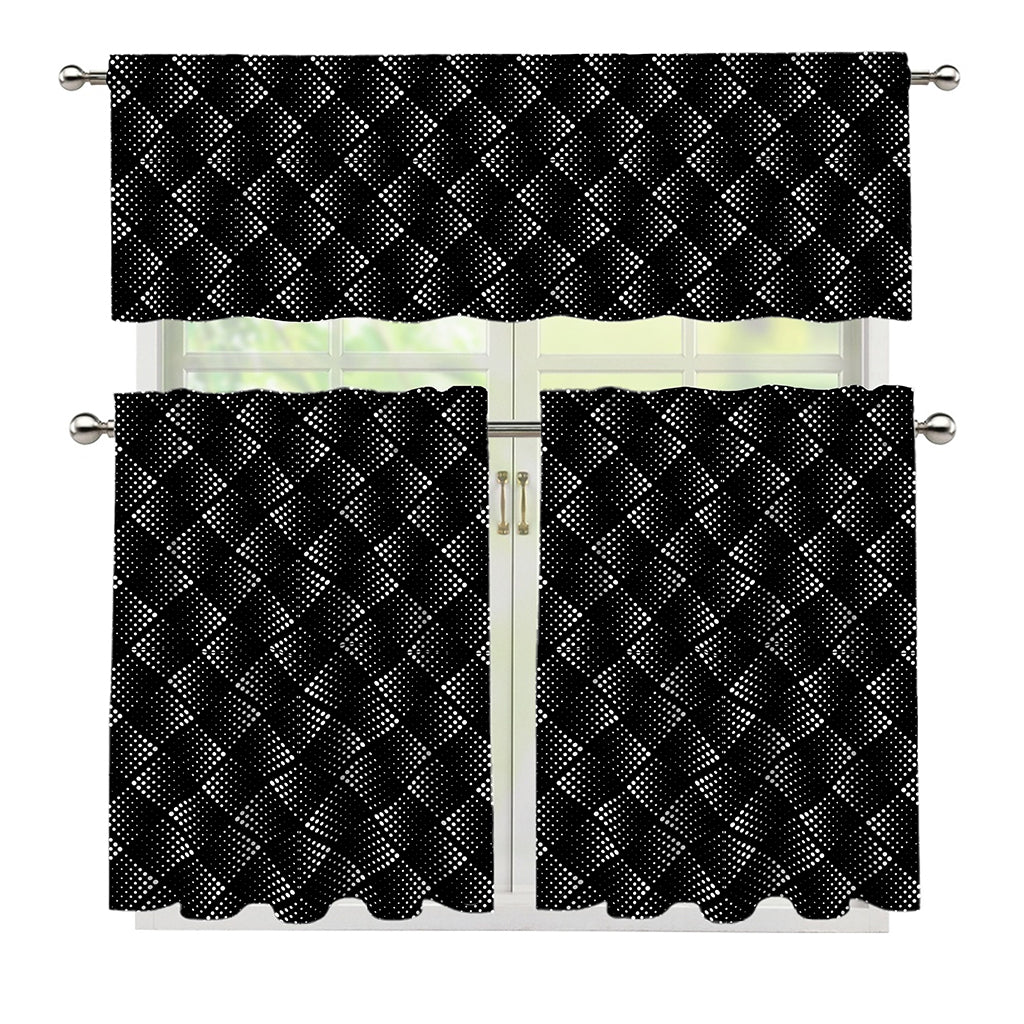 Dot Geometric Square Pattern Print 3 Piece Kitchen Curtains
