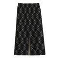 Dot Geometric Square Pattern Print Cotton Front Slit Maxi Skirt