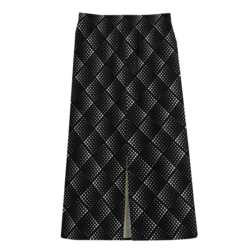 Dot Geometric Square Pattern Print Cotton Front Slit Maxi Skirt