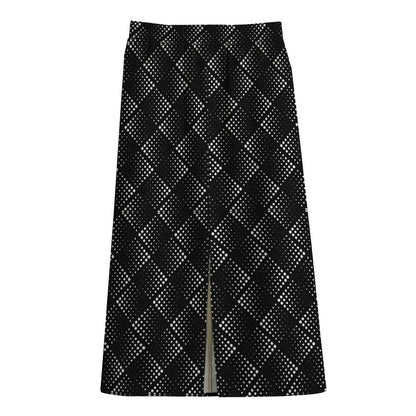 Dot Geometric Square Pattern Print Cotton Front Slit Maxi Skirt