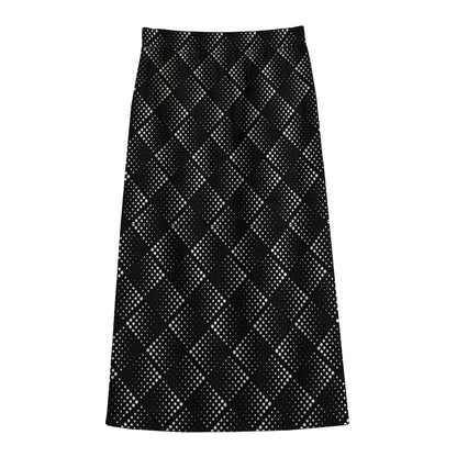 Dot Geometric Square Pattern Print Cotton Front Slit Maxi Skirt