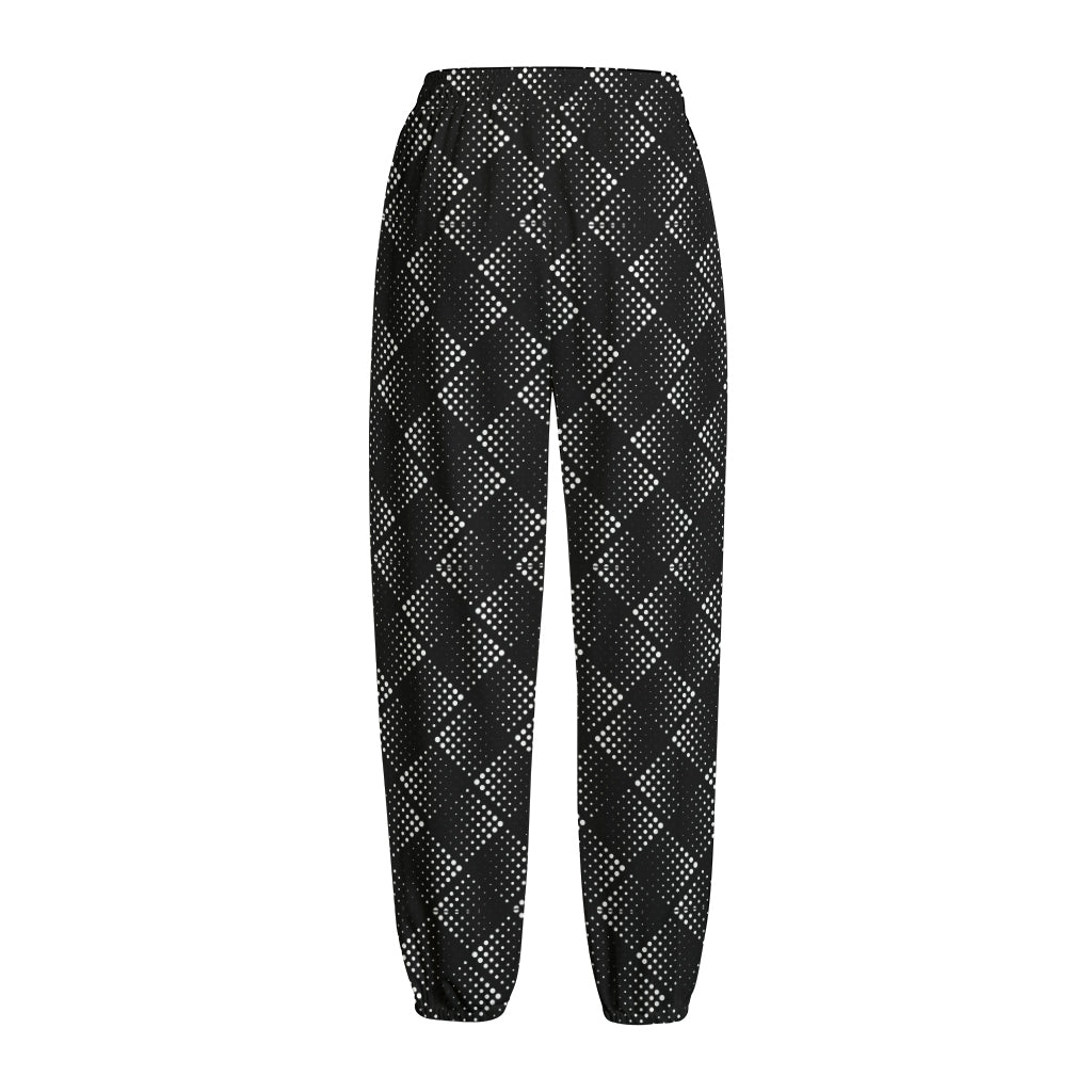 Dot Geometric Square Pattern Print Fleece Lined Knit Pants