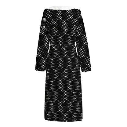 Dot Geometric Square Pattern Print Hooded Bathrobe